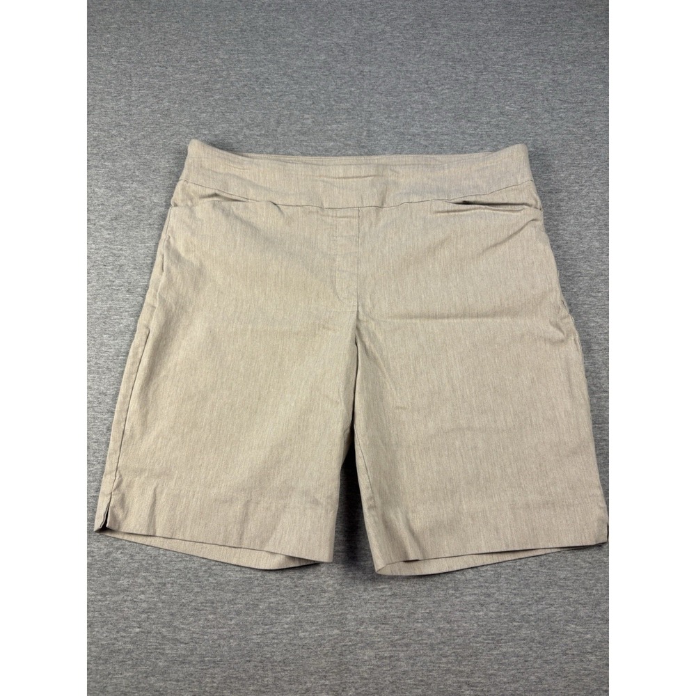 Hilary Radley Women's Pull-On Stretch Bermuda Shorts L/G Large In Heather Beige